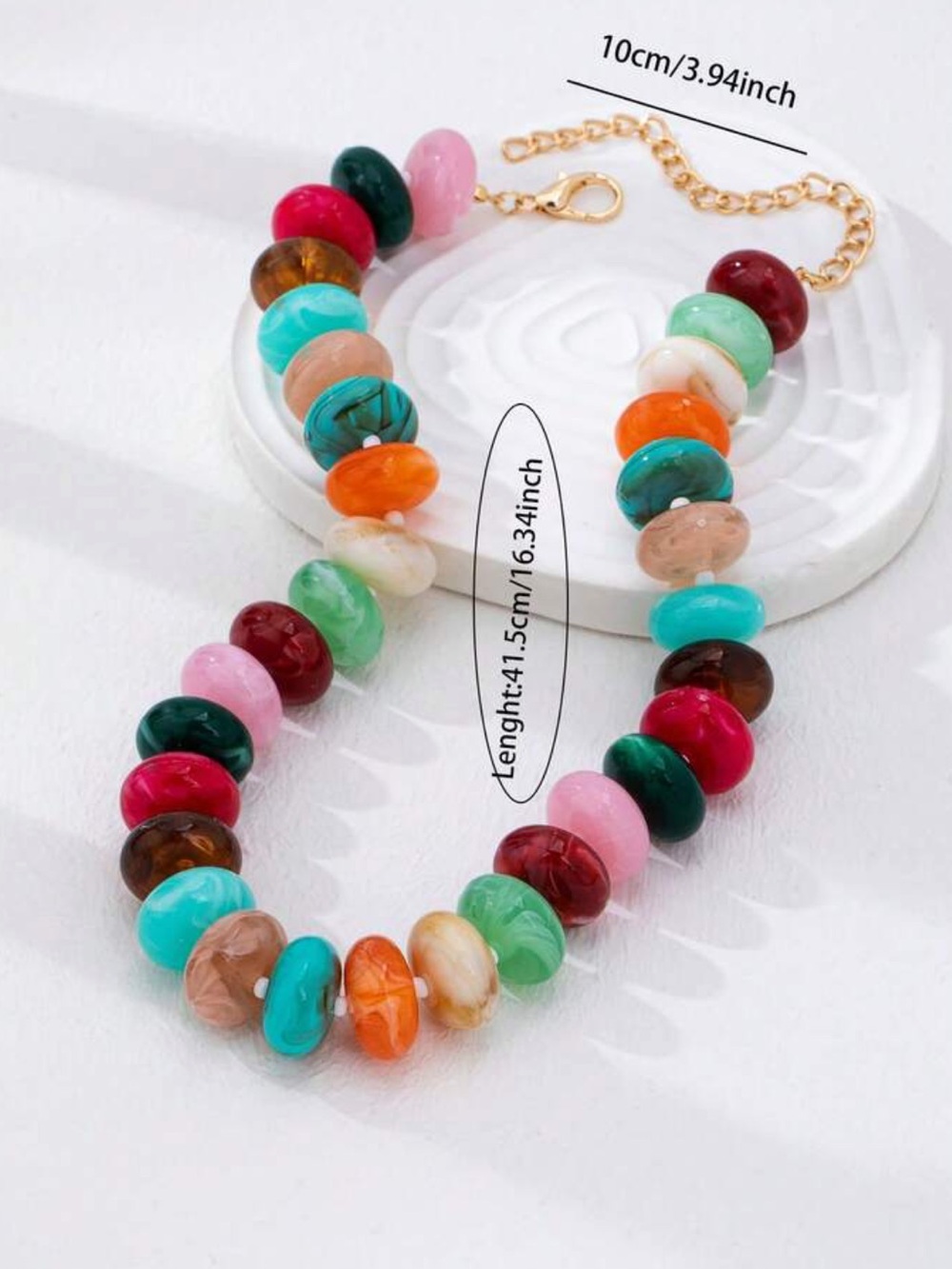 New! Multicolored Coastal Beaded Resin Marbled Disk Dopamine Statement Necklace - Picture 3 of 11